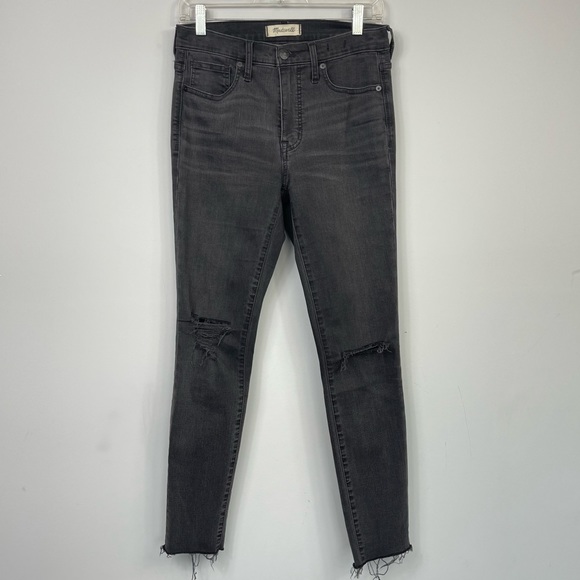 Madewell 9" High Rise Skinny Jeans in Black Sea Raw Hem Distressed Boho H2230 27 - Picture 6 of 16